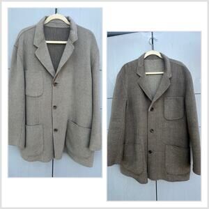 Vintage 90s Born Tan/window Pane Wool/ Angora Reversible Long Tailored Blazer XL